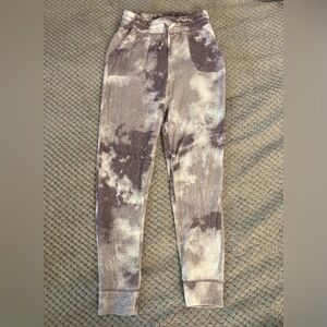R+R Cream and Brown Jogger Sweatpants Tapered Leg